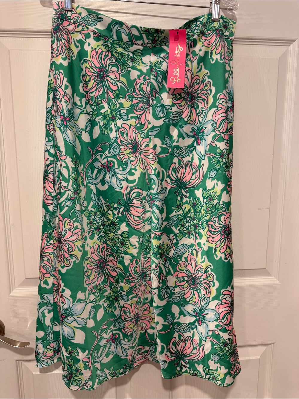 Lilly Pulitzer Green Floral Rennox Midi Skirt with Pink Accents